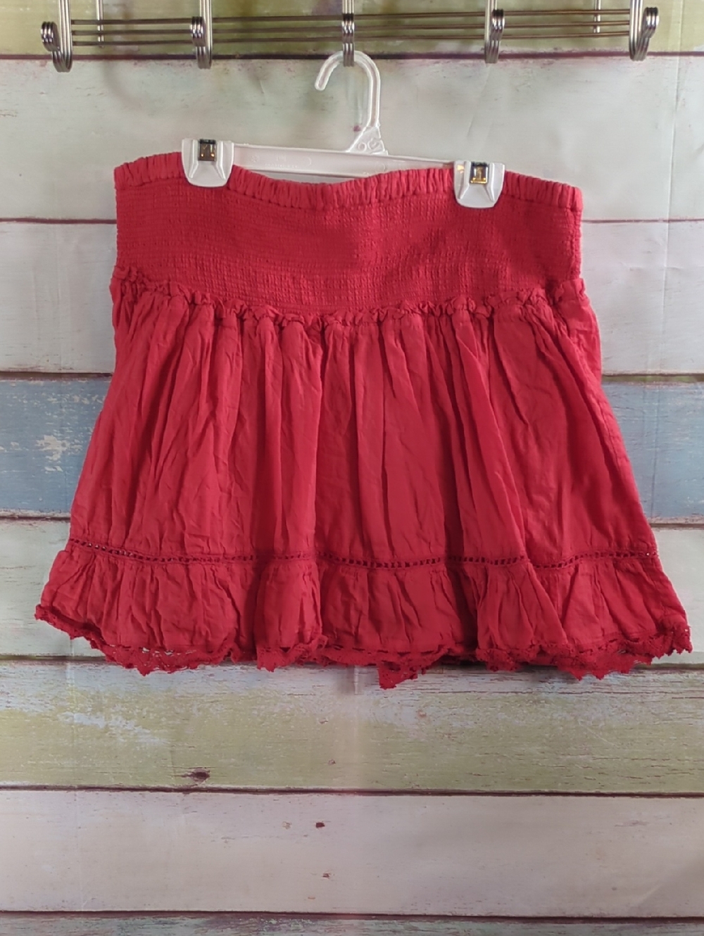 No Boundaries Red Smocked Ruffle Mini Skirt
